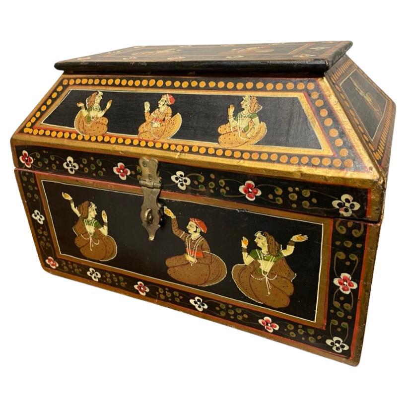 Anglo Indian Decorative Box with Painted Figures of Dancers For Sale