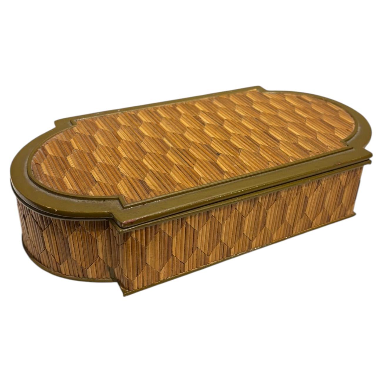Anglo Indian Diamond Pattern Straw Work Box, Circa 1900 For Sale