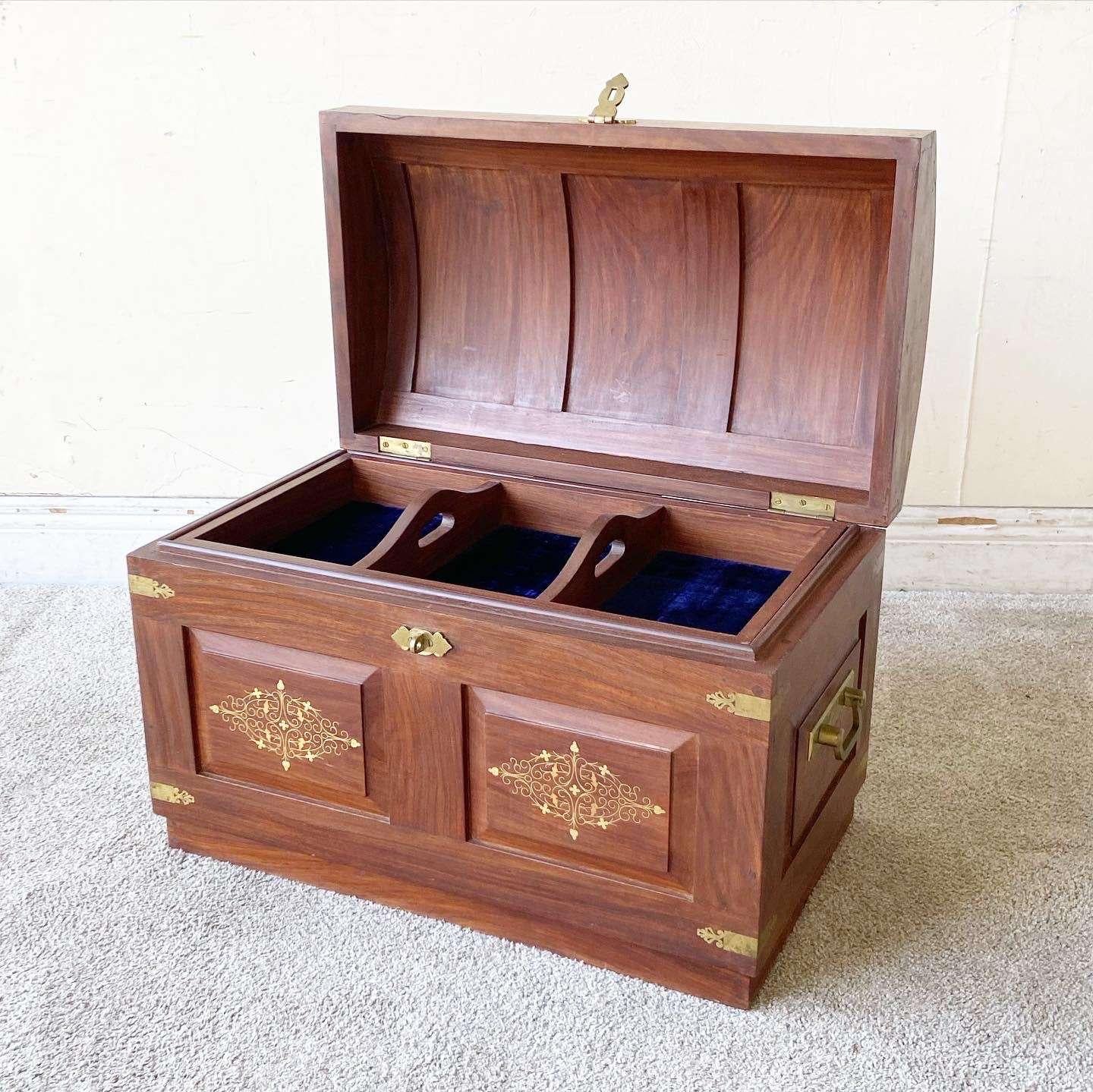 Anglo-Indian Anglo Indian Domed Camel Back Wooden Chests With Brass Inlay - 3 Pieces For Sale