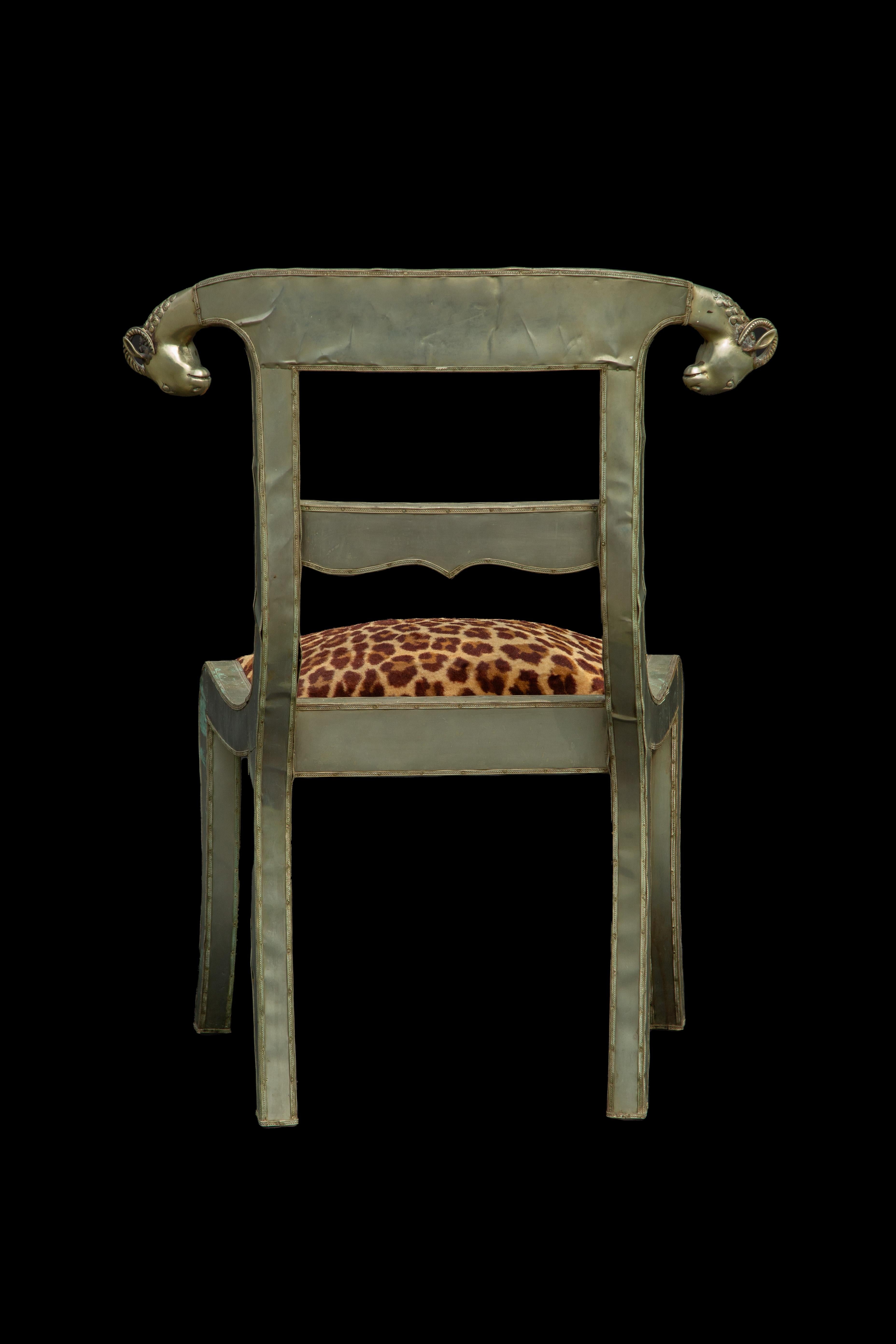 Anglo-Indian Dowry Chair: Regal Silvered Elegance w Rams' Heads & Leopard Seat For Sale 5