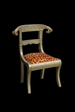 Anglo-Indian Dowry Chair: Regal Silvered Elegance w Rams' Heads & Leopard Seat