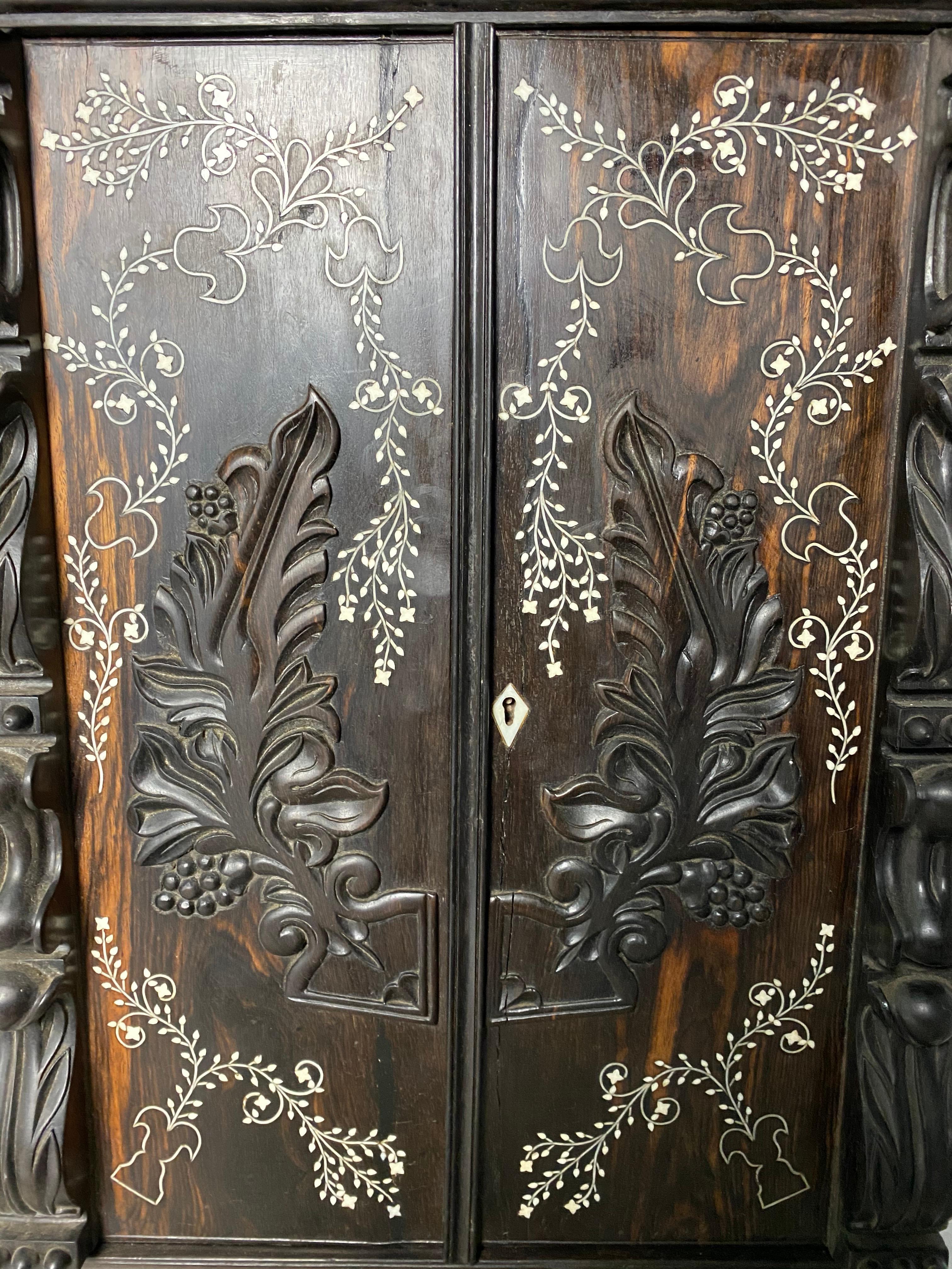 Anglo-Indian Ebony Inlaid Cabinet, 19th Century For Sale 7