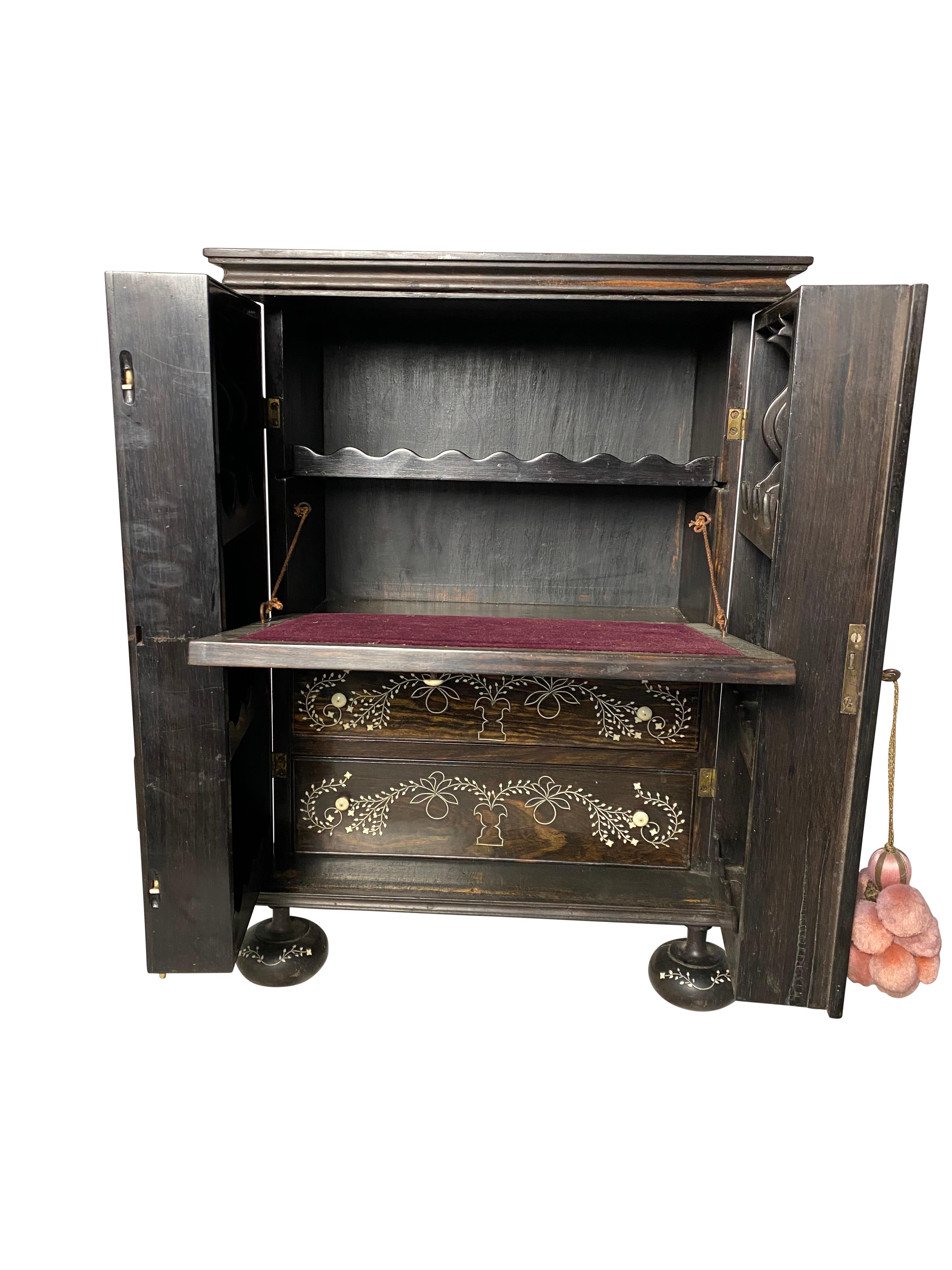 Wood Anglo-Indian Ebony Inlaid Cabinet, 19th Century For Sale