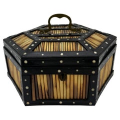 Anglo-Indian Ebony, Porcupine Quill & Inlaid Bone Hexagonal Elephant Motif Box