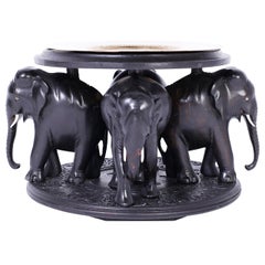 Anglo Indian Elephant and Brass Serving Tray on Pedestal