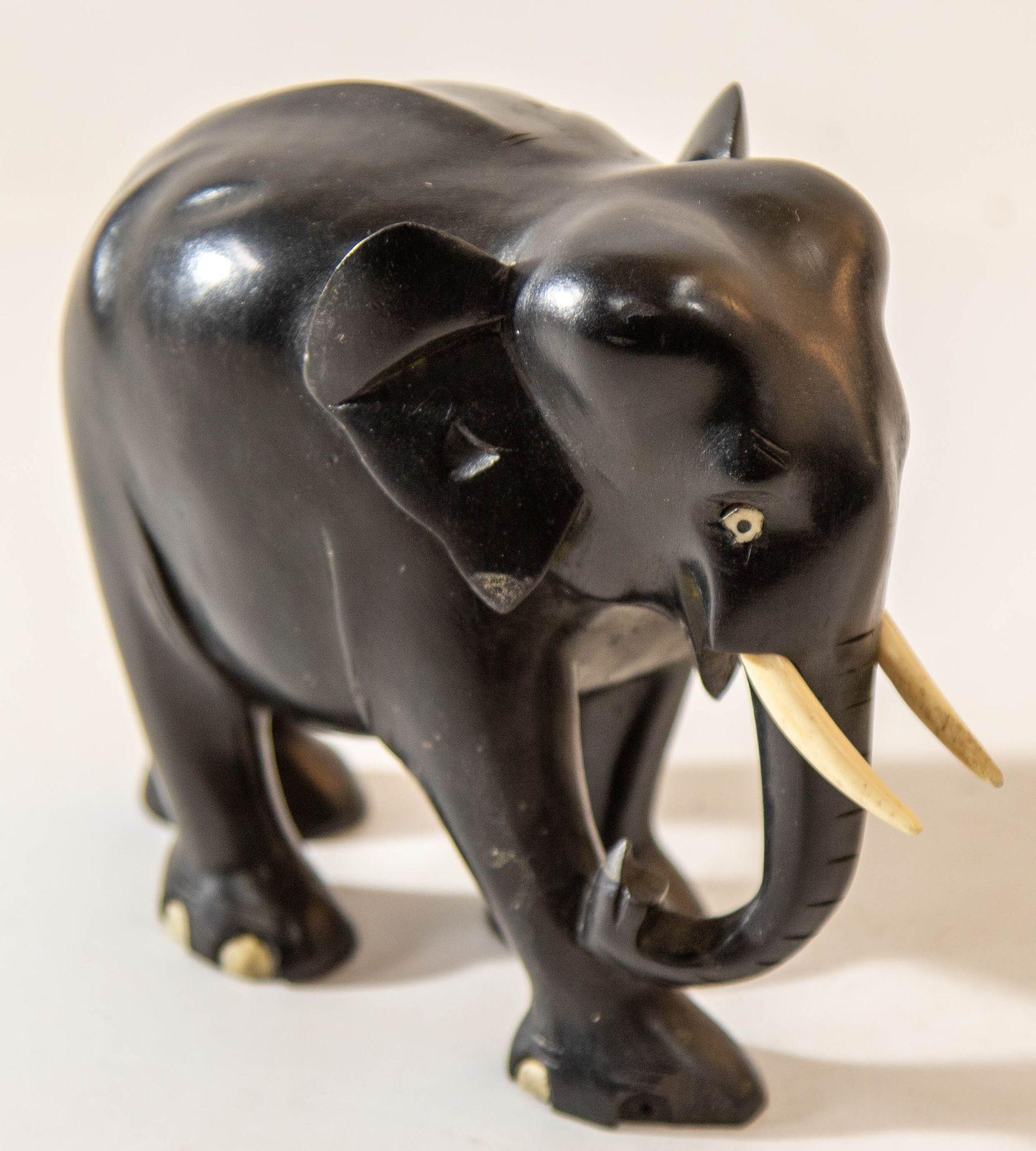 Anglo Indian Elephant Ebony Wood Hand Carved Sculpture For Sale 4