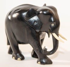 Anglo Indian Elephant Ebony Wood Hand Carved Sculpture