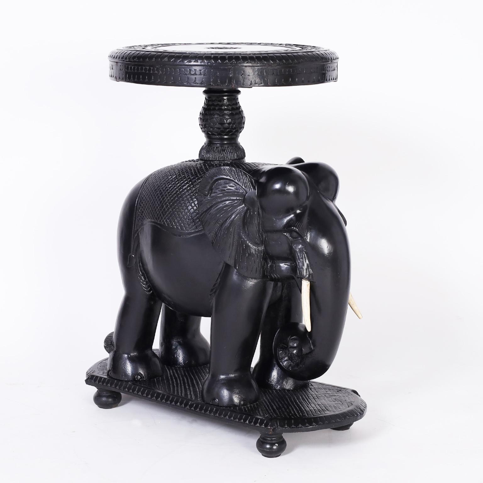 Hand-Carved Anglo Indian Elephant Table or Stand For Sale