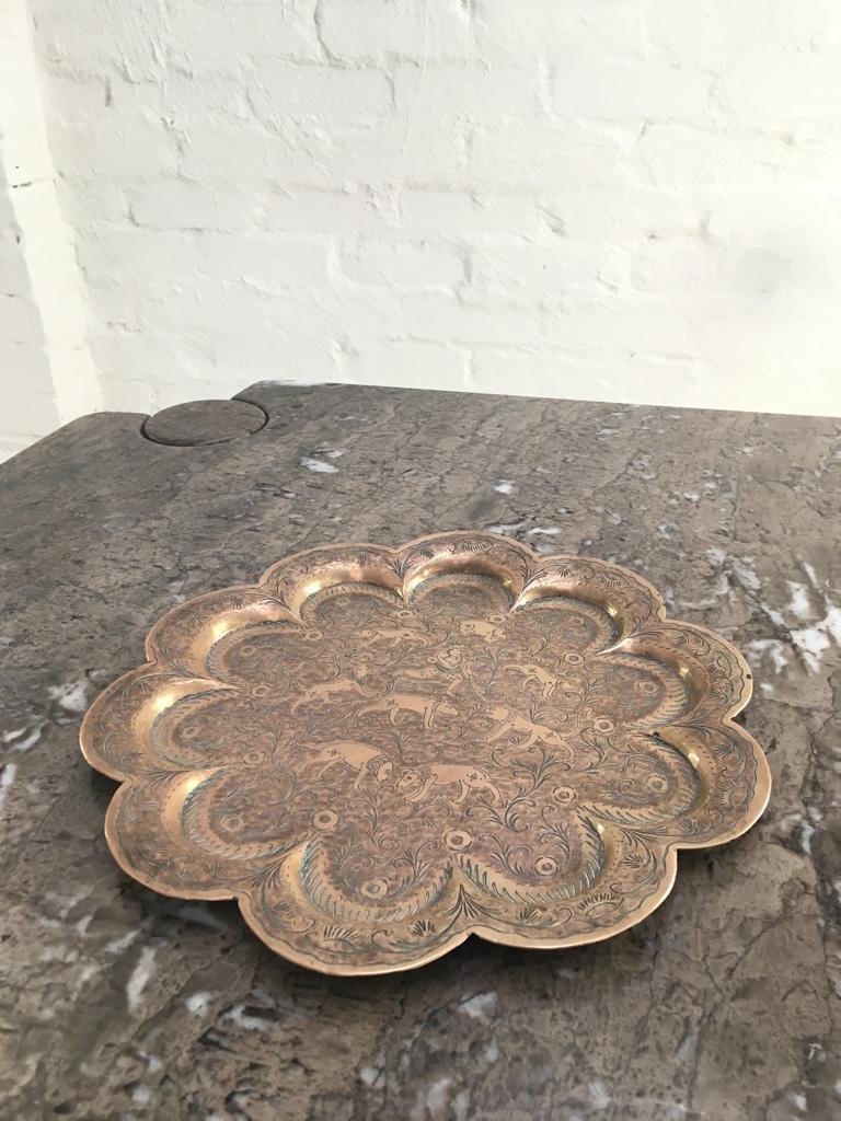 Anglo Indian Embossed Brass Coffee Tray with Hunting Scene, 1920s 9