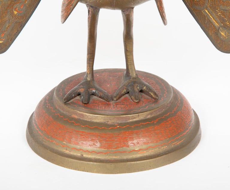 Anglo-Indian Etched and Painted Brass Peacock For Sale at 1stDibs