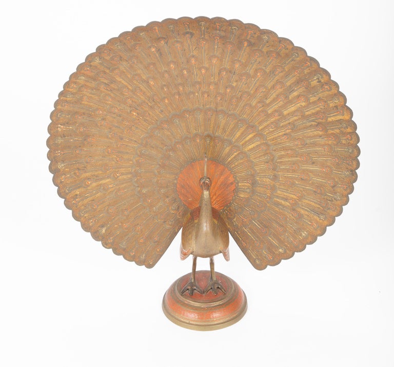 Anglo-Indian Etched and Painted Brass Peacock For Sale at 1stDibs