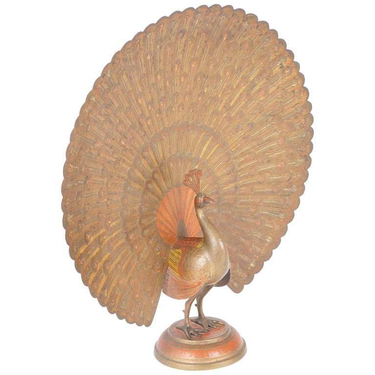 Anglo-Indian Etched and Painted Brass Peacock For Sale at 1stDibs