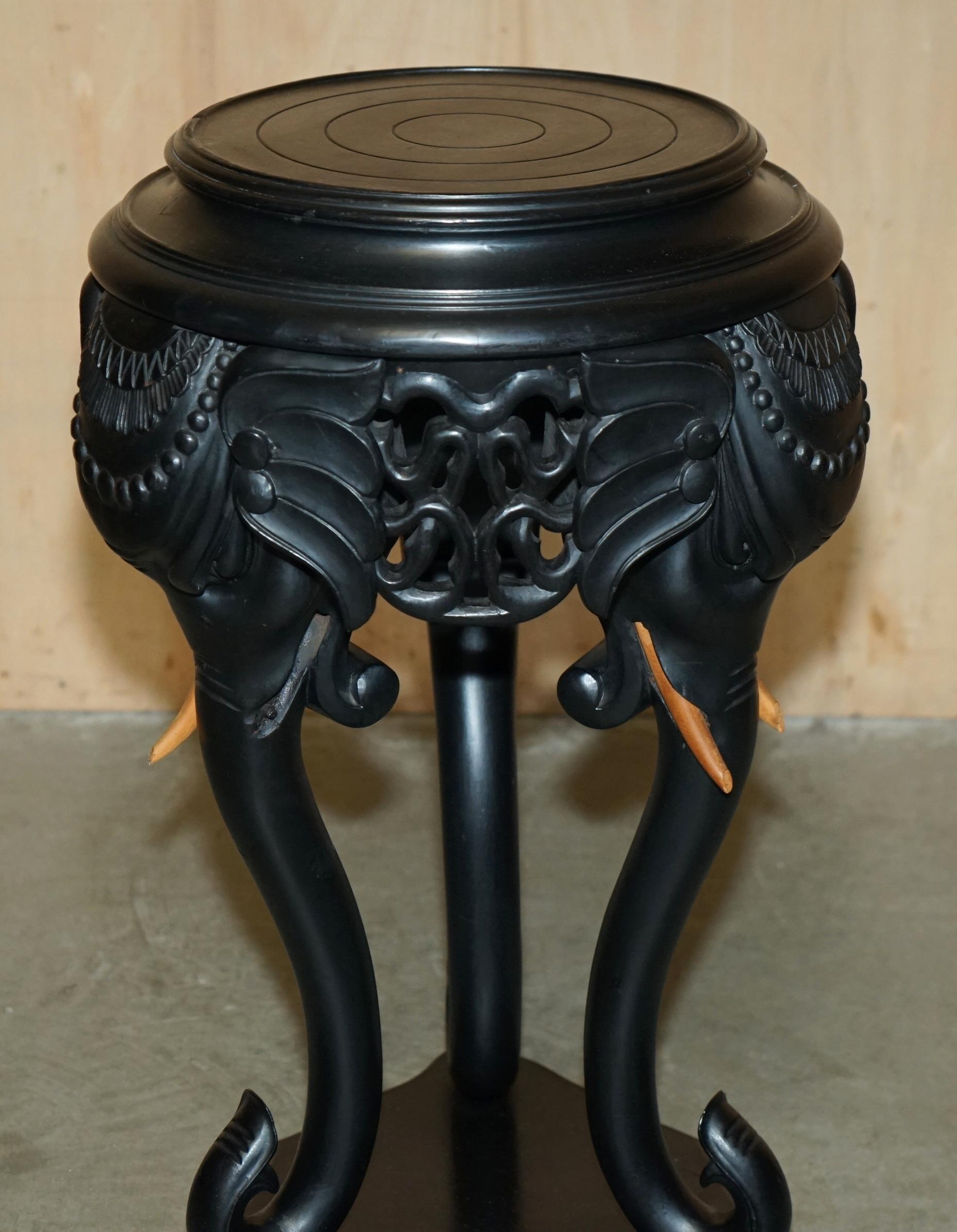 Anglo-Indian ANGLO INDIAN EXPORT CIR 1920 EBONISED ELEPHANT JARDINIERE PLANT STAND SiDE TABLE For Sale