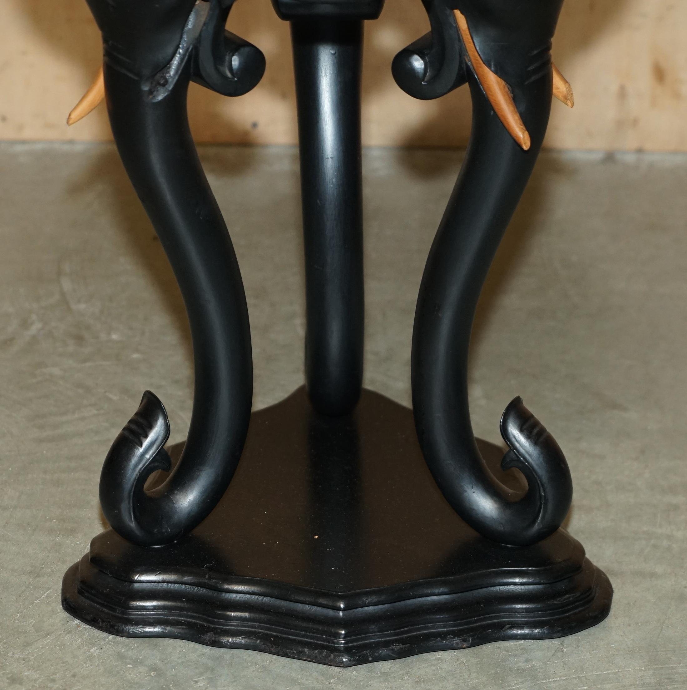 Indian ANGLO INDIAN EXPORT CIR 1920 EBONISED ELEPHANT JARDINIERE PLANT STAND SiDE TABLE For Sale