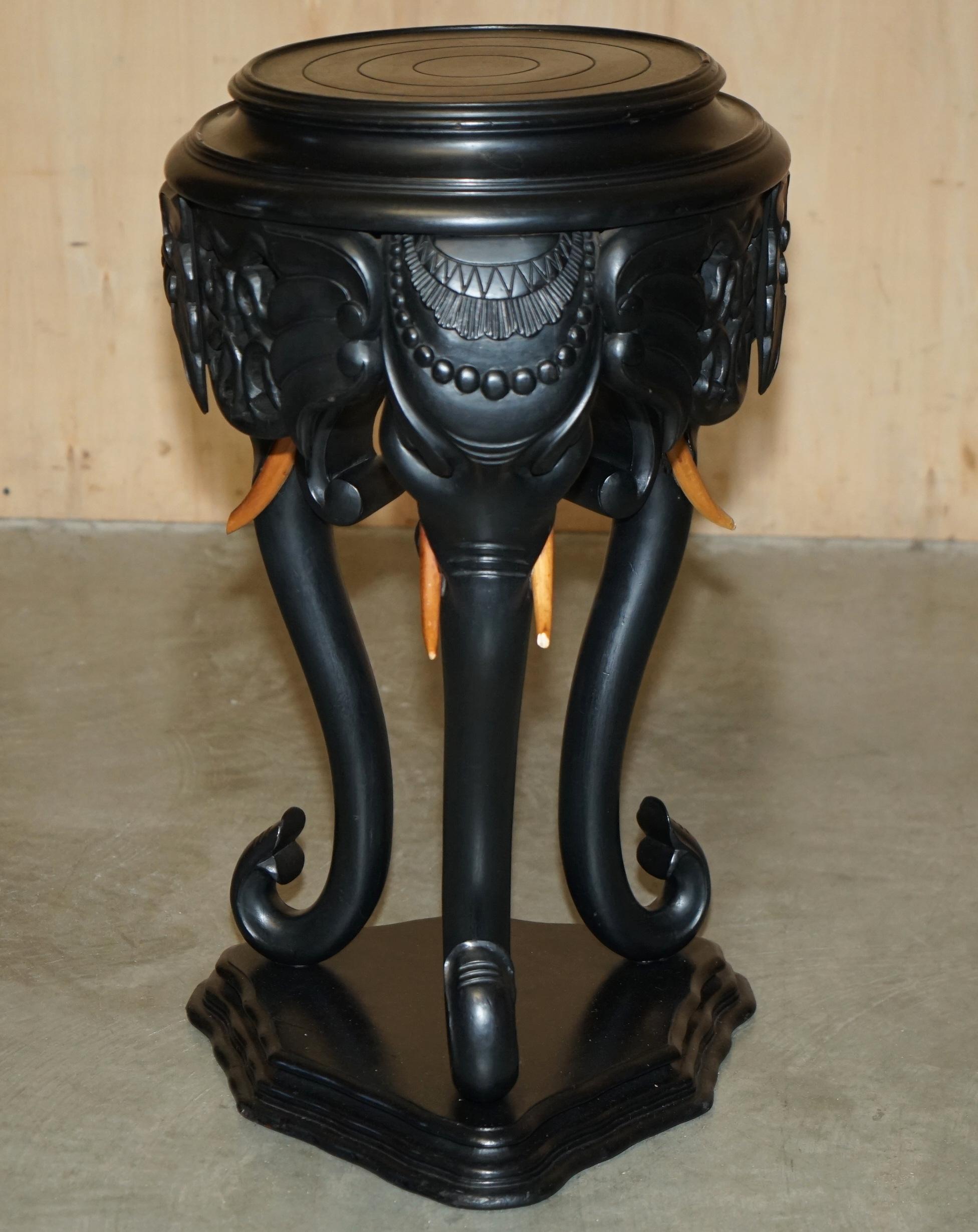 Ebonized ANGLO INDIAN EXPORT CIR 1920 EBONISED ELEPHANT JARDINIERE PLANT STAND SiDE TABLE For Sale