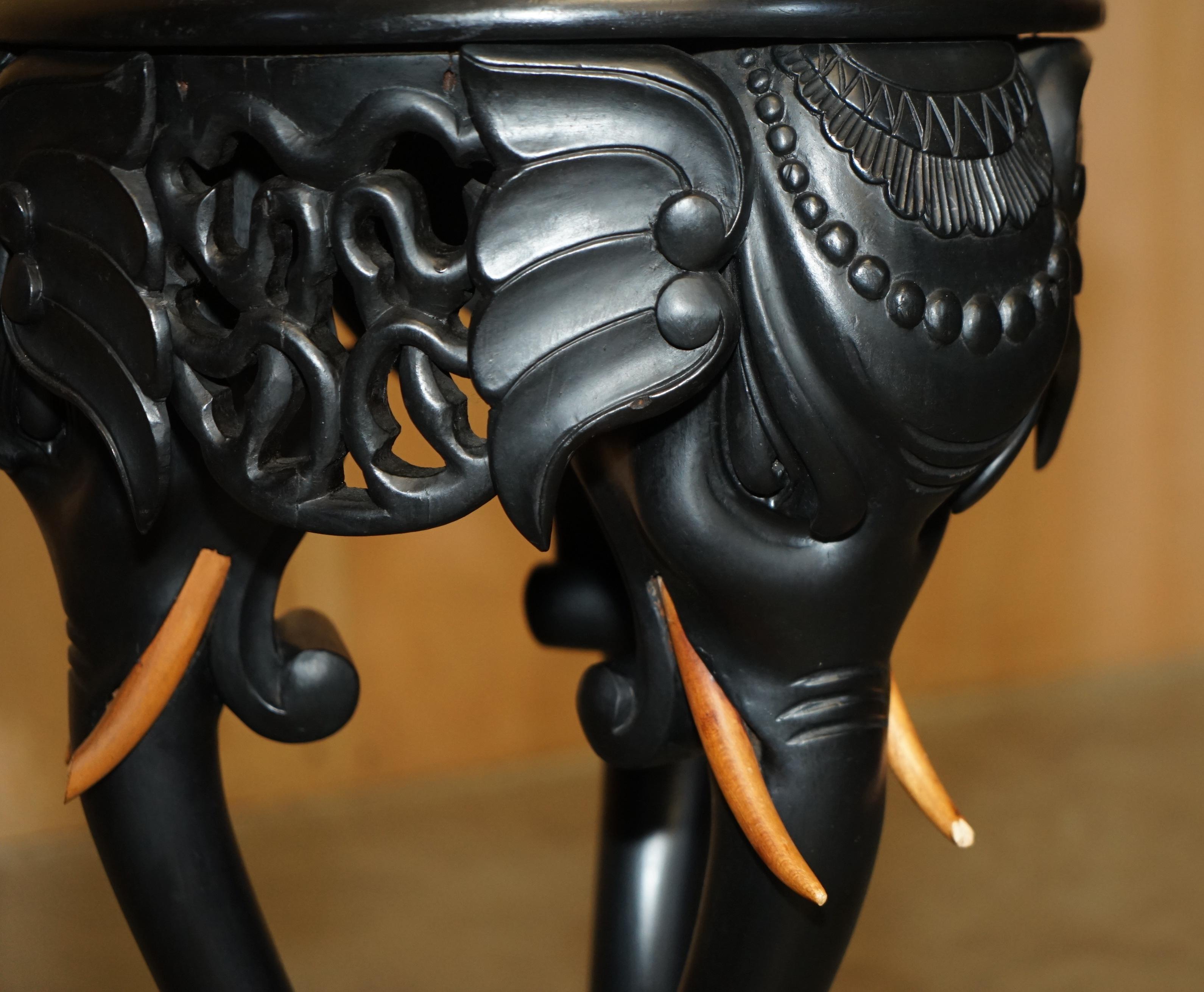 Early 20th Century ANGLO INDIAN EXPORT CIR 1920 EBONISED ELEPHANT JARDINIERE PLANT STAND SiDE TABLE For Sale