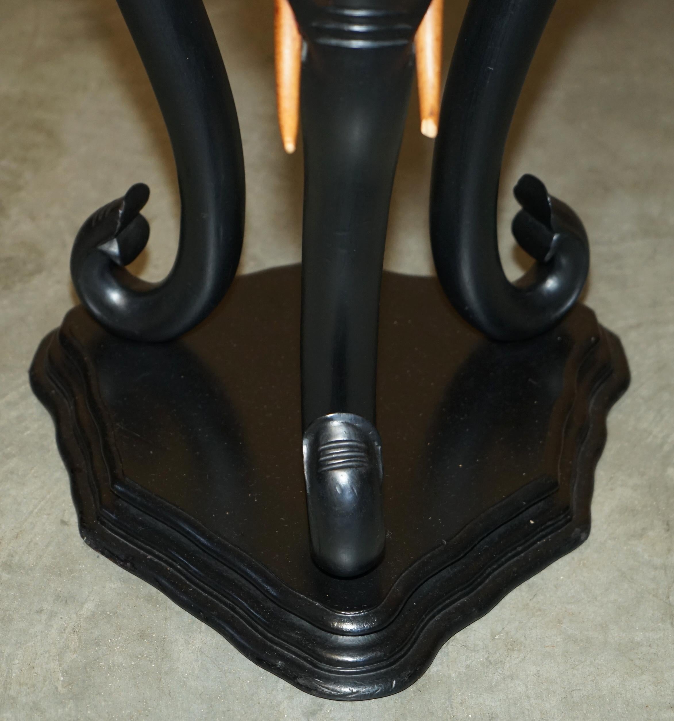 ANGLO INDIAN EXPORT CIR 1920 EBONISED ELEPHANT JARDINIERE PLANT STAND SiDE TABLE For Sale 1