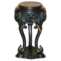 ANGLO INDIAN EXPORT CIR 1920 EBONISED ELEPHANT JARDINIERE PLANT STAND SiDE TABLE