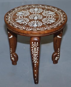 Anglo Indian Export Hardwood Elephant Inlaid Side Lamp End Wine Table Flowers