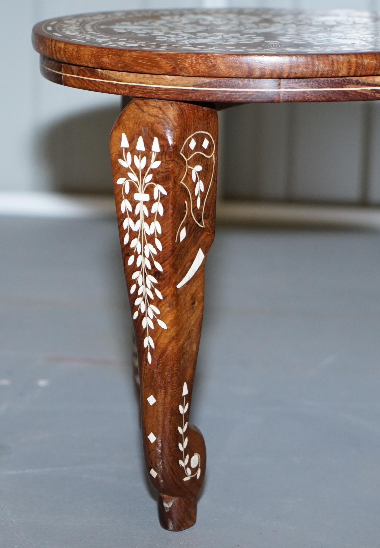 Anglo-Indian Anglo Indian Export Hardwood Elephant Inlaid Side Lamp End Wine Table Flowers For Sale