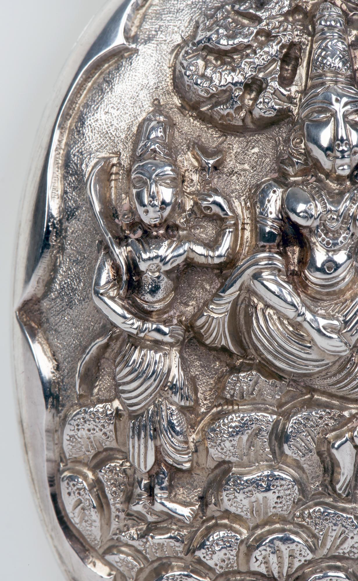 Anglo-Indian Anglo Indian Fine Large Silver Embossed Deity Oval Locket Dated 1880 For Sale