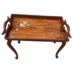 Anglo-Indian Folding Rosewood Tray/Butler's Table With Mixed Metal Inlay