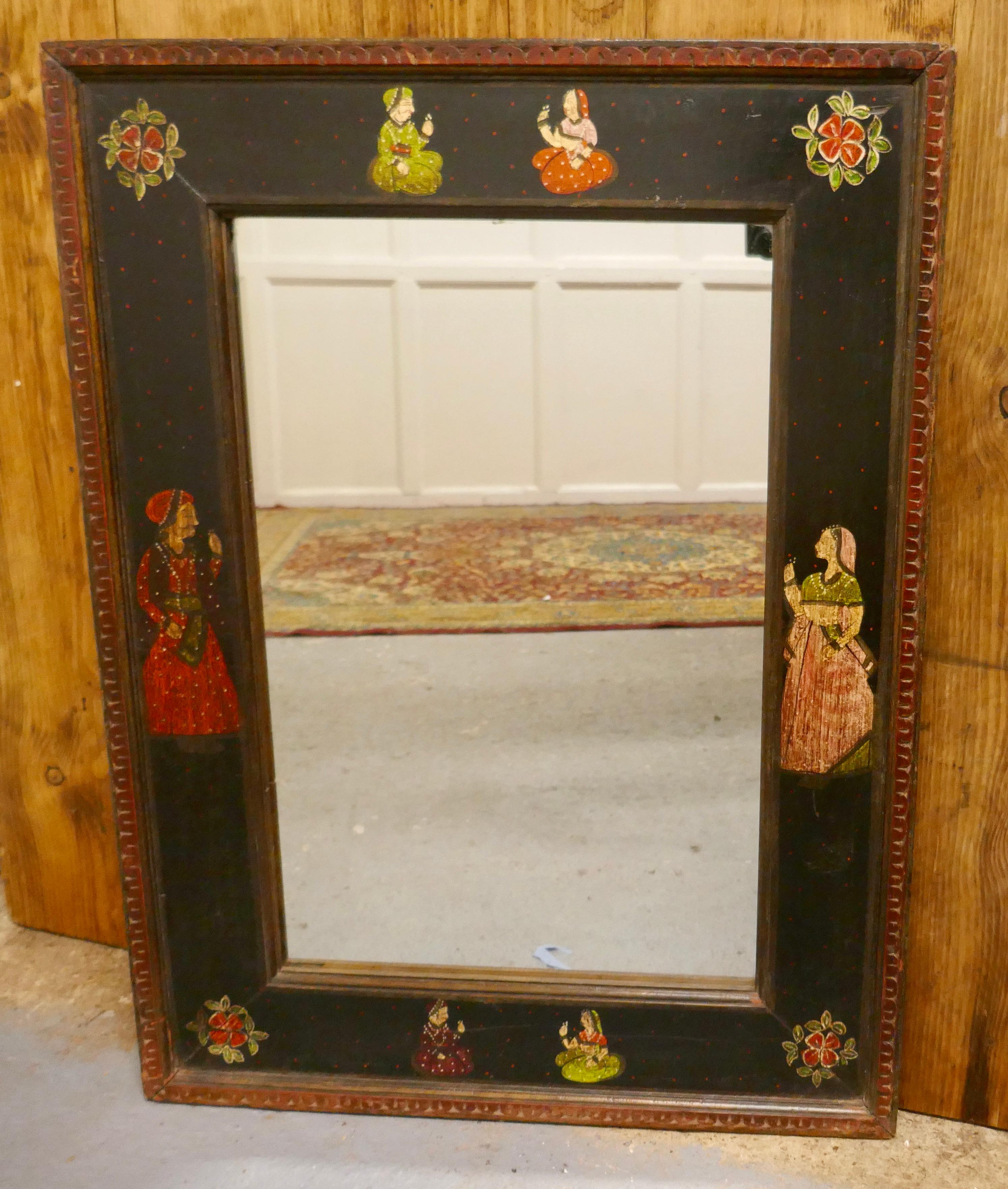 Anglo-Indian Folk Art Painted Wall Mirror In Good Condition In Chillerton, Isle of Wight