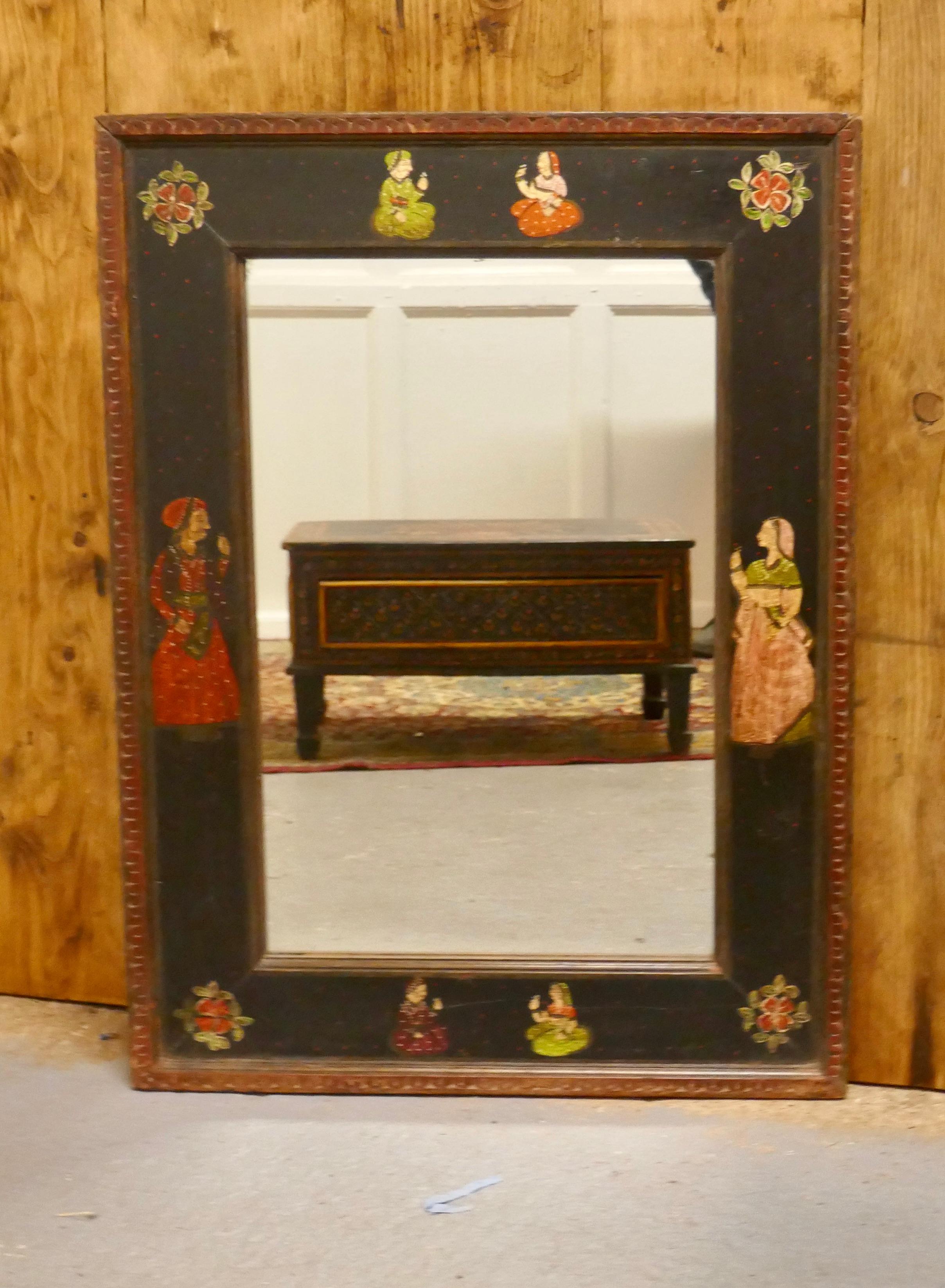 Anglo-Indian Folk Art Painted Wall Mirror 1