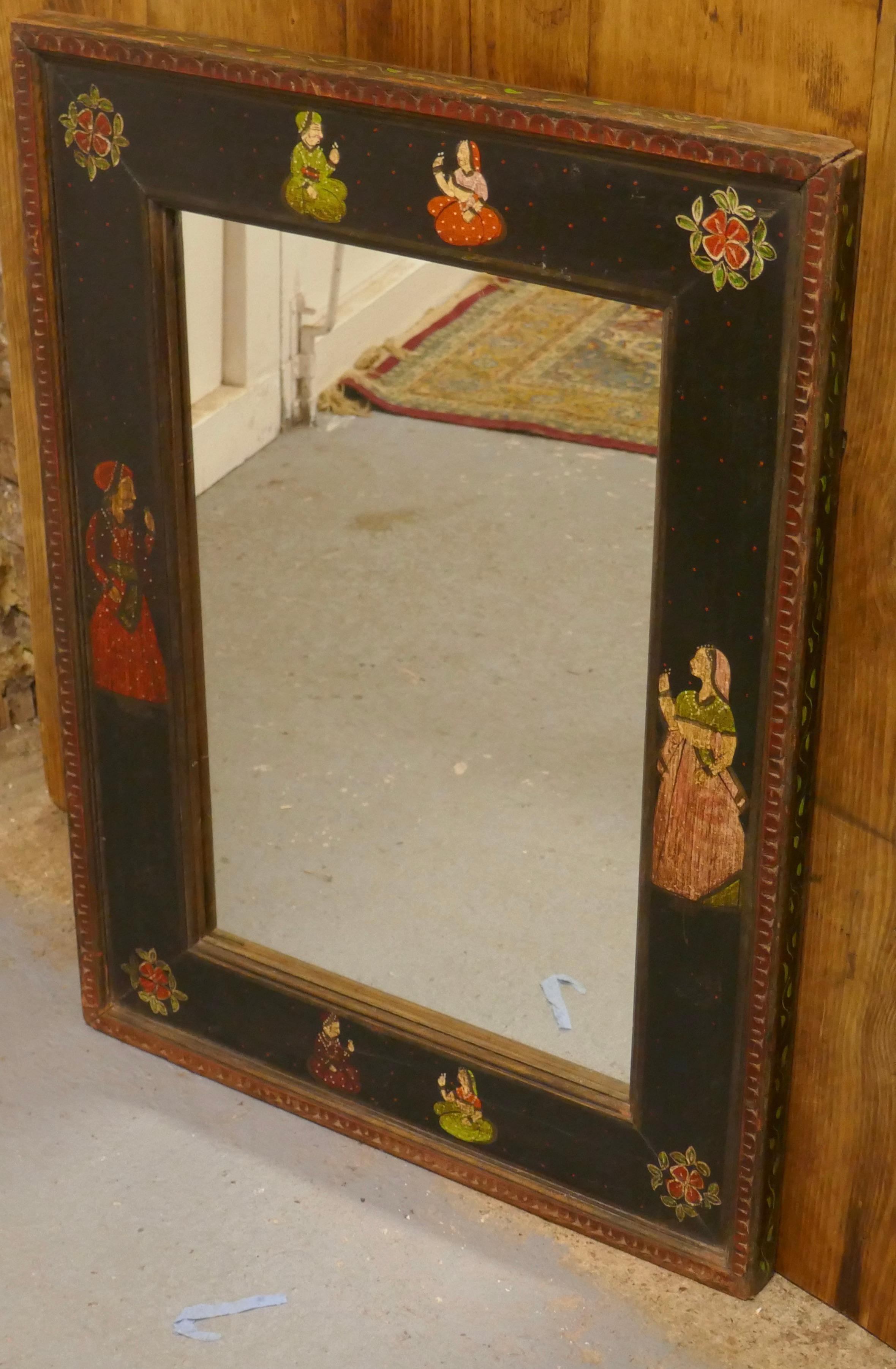 Anglo-Indian Folk Art Painted Wall Mirror 4