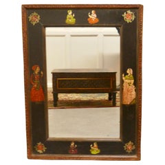 Antique Anglo-Indian Folk Art Painted Wall Mirror
