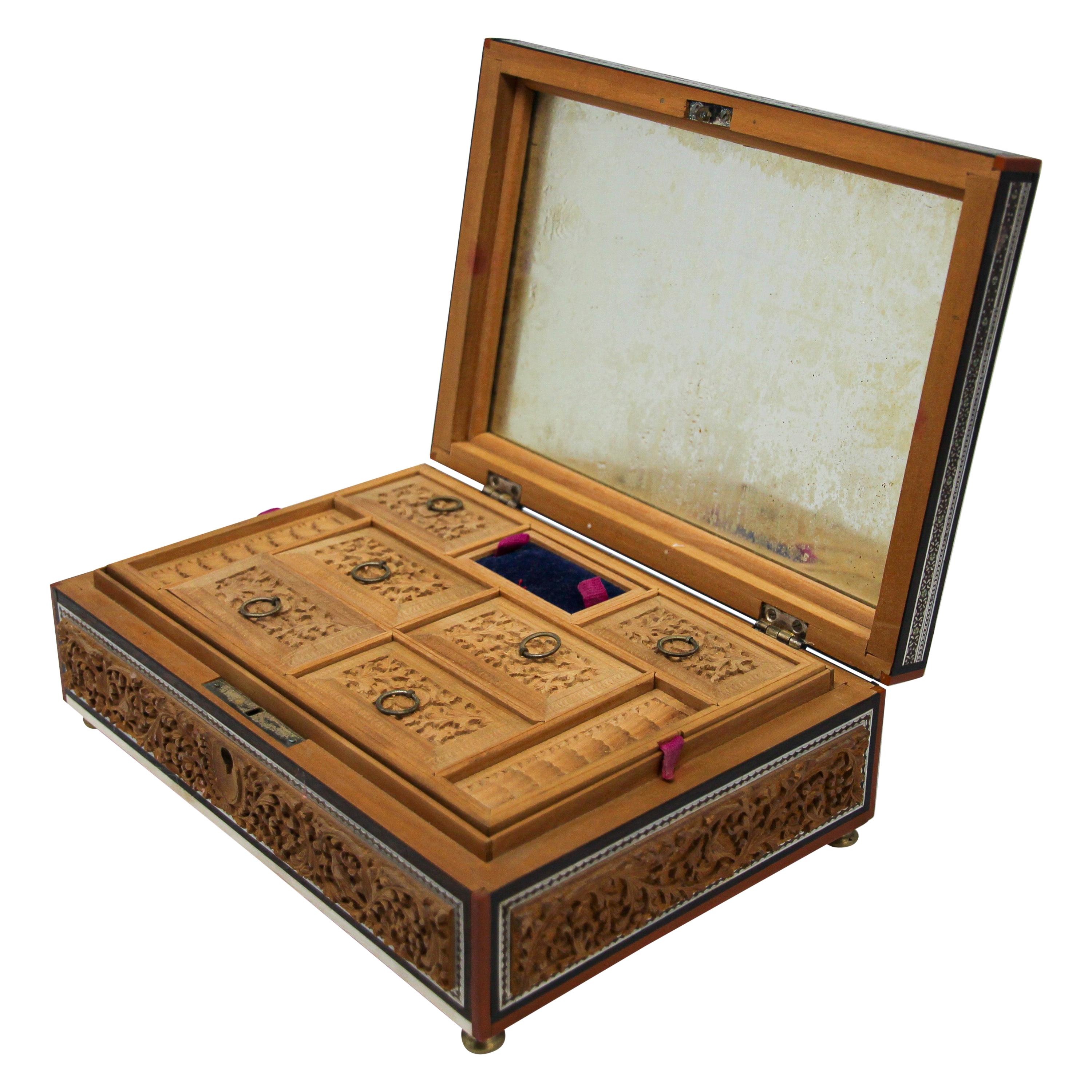 Anglo-Indian Footed Box with Lidded Compartments, 19th Century