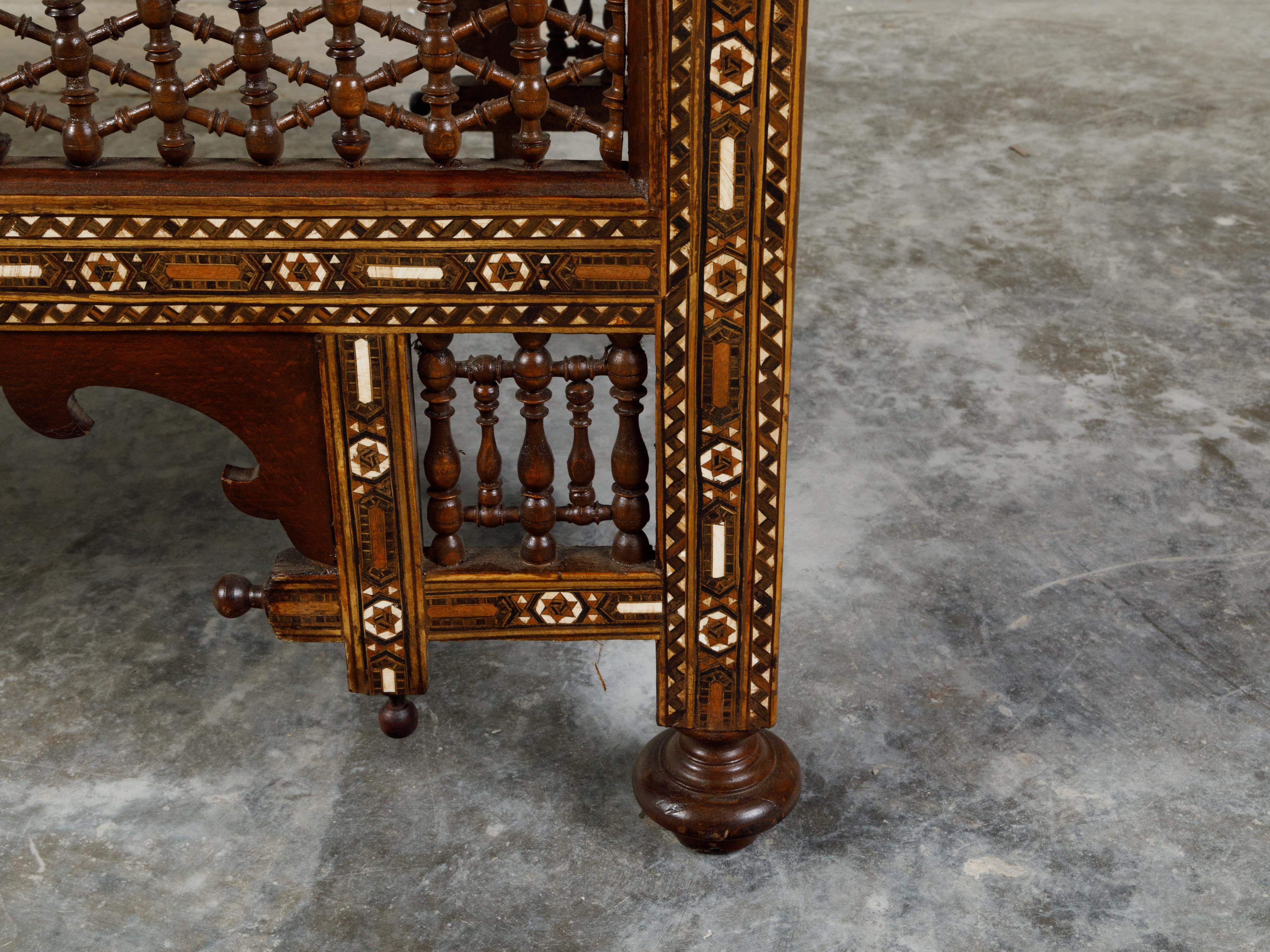 Anglo-Indian Glass Top Coffee Table with Mother of Pearl Inlay and Turned Motifs 2