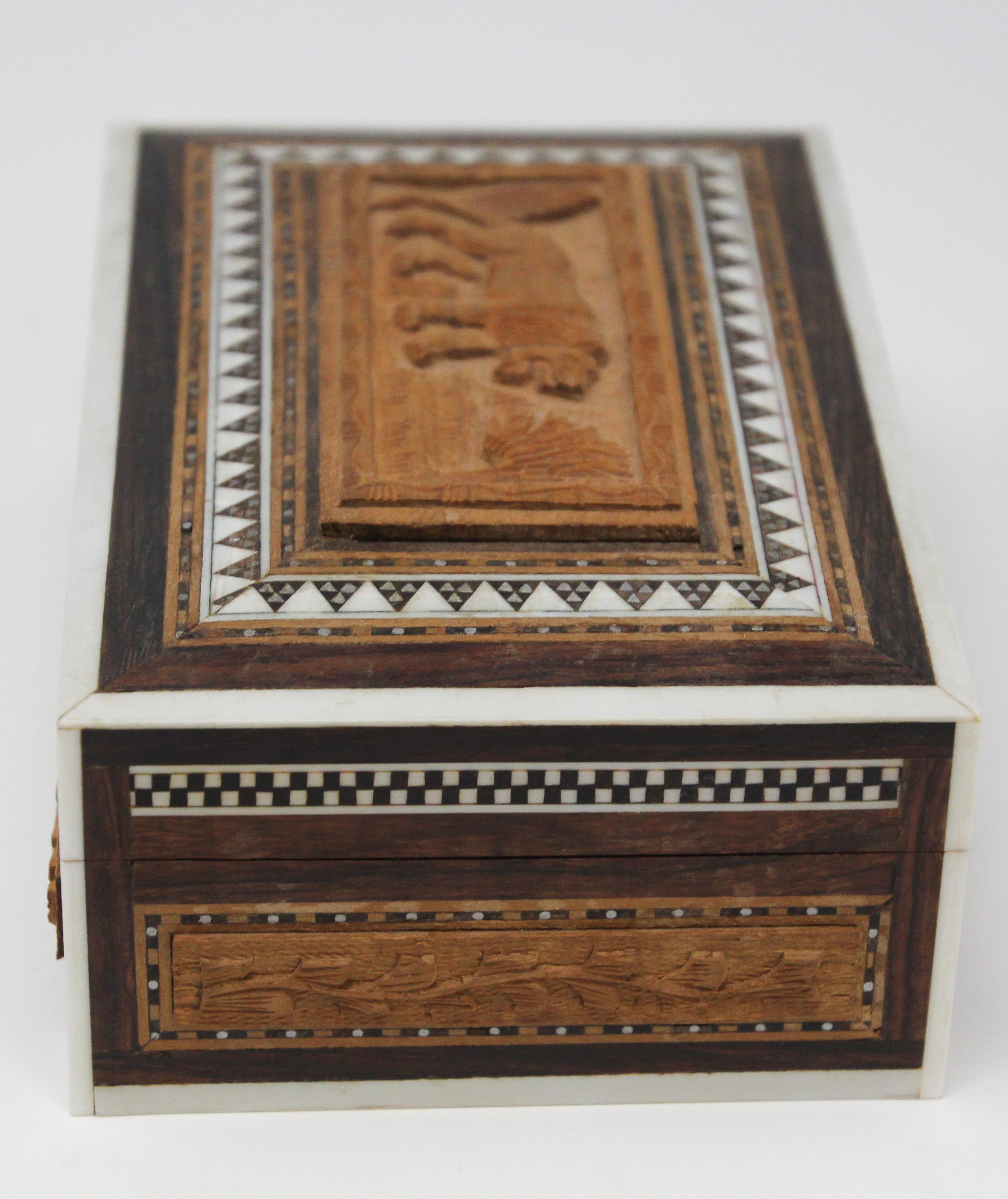 Anglo-Indian Hand Carved Vizagapatam Mughal Style Box 1