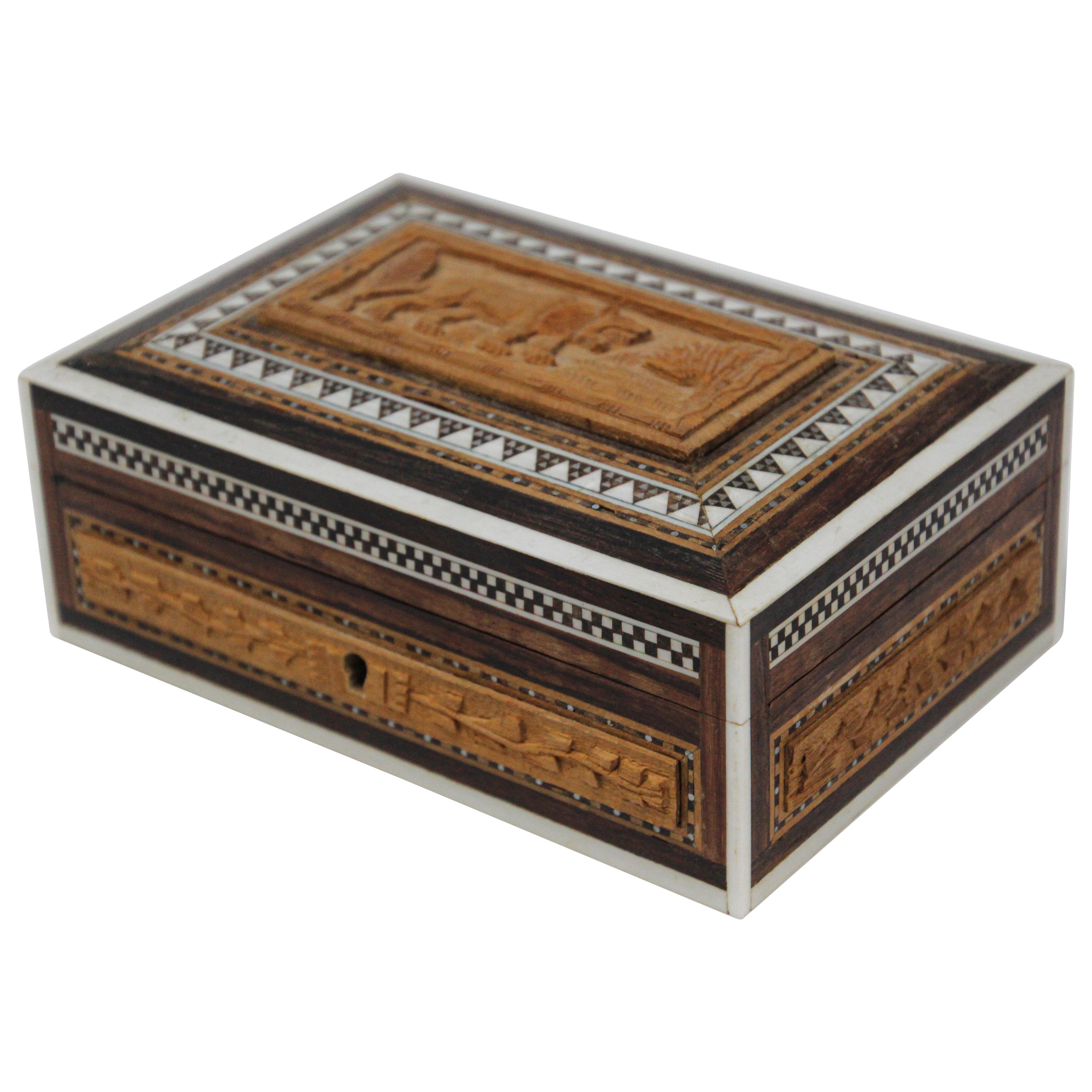 Anglo-Indian Hand Carved Vizagapatam Mughal Style Box