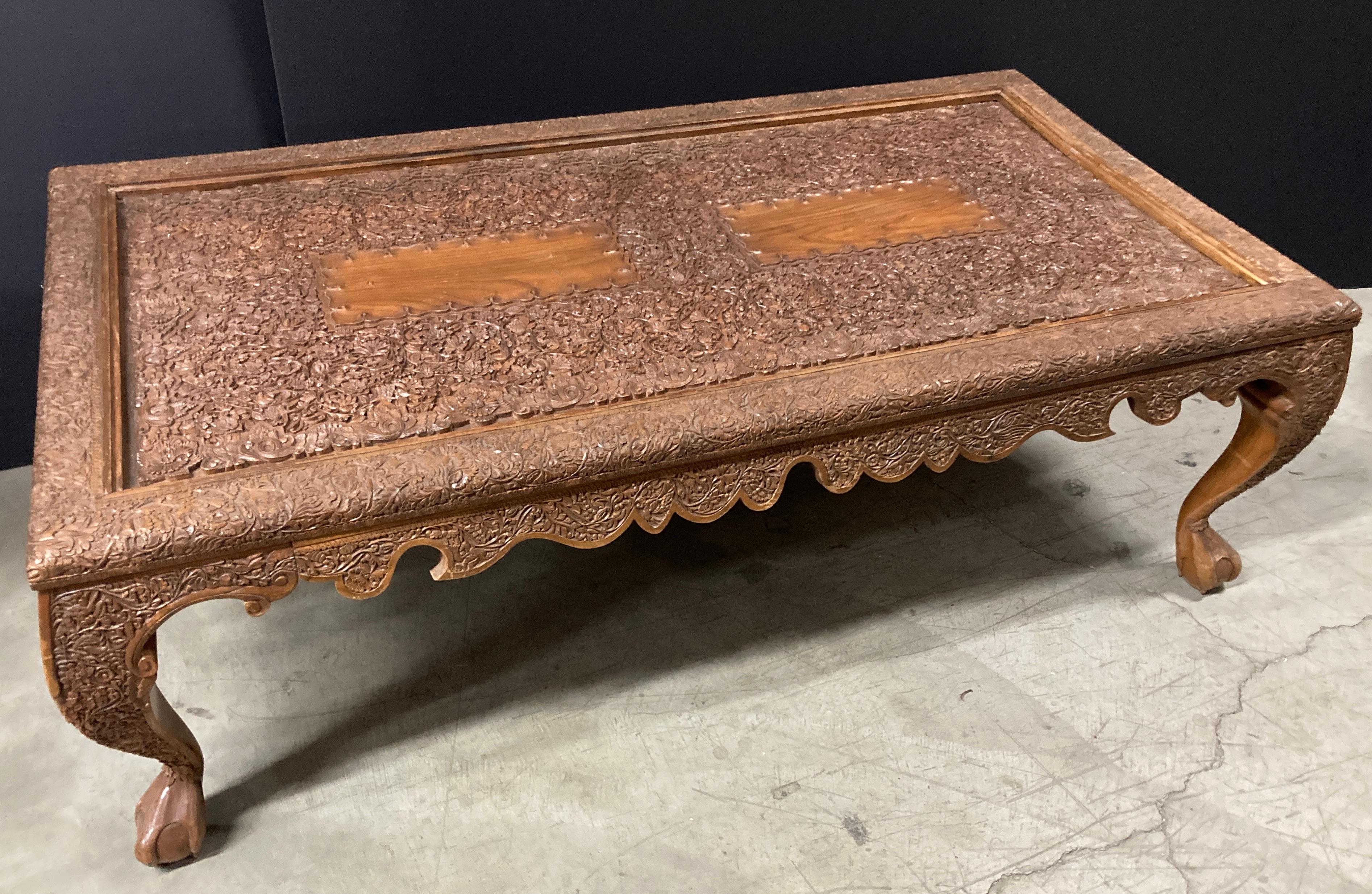 Asian Wood Hand Crafted Coffee Table For Sale 2