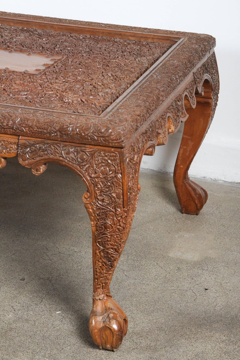Hand-Carved Asian Wood Hand Crafted Coffee Table For Sale