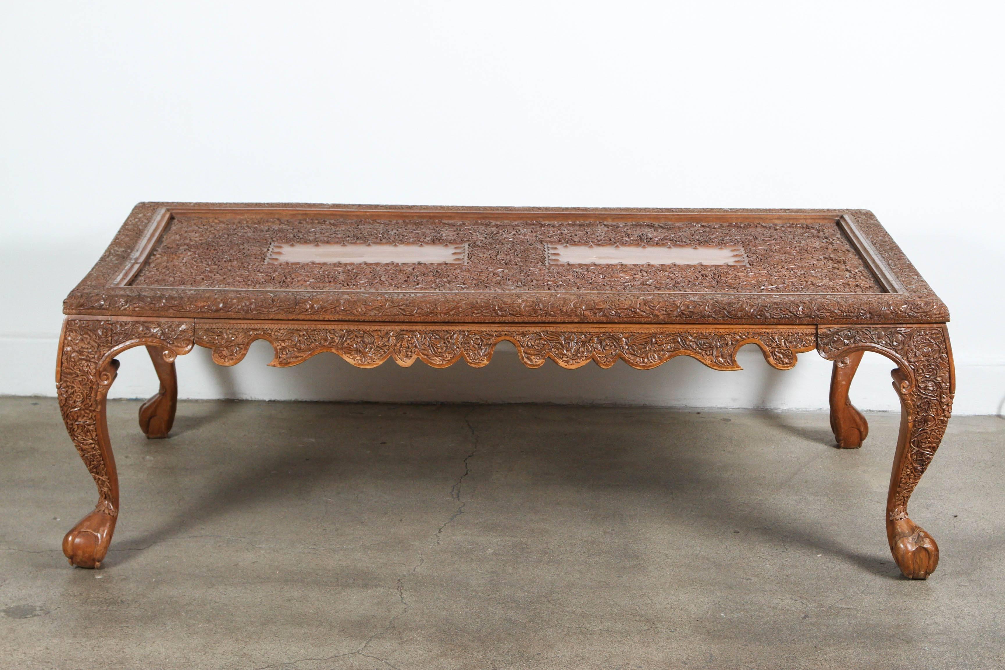 Fabulous Asian coffee table, great quality and very fine hand carved wood.
Rectangular Asian wood coffee table with very interesting art work, Asian royal furniture.
Balinese Art and Crafts, Asian folk Art, Indonesia or Burmese style.
Dimensions: