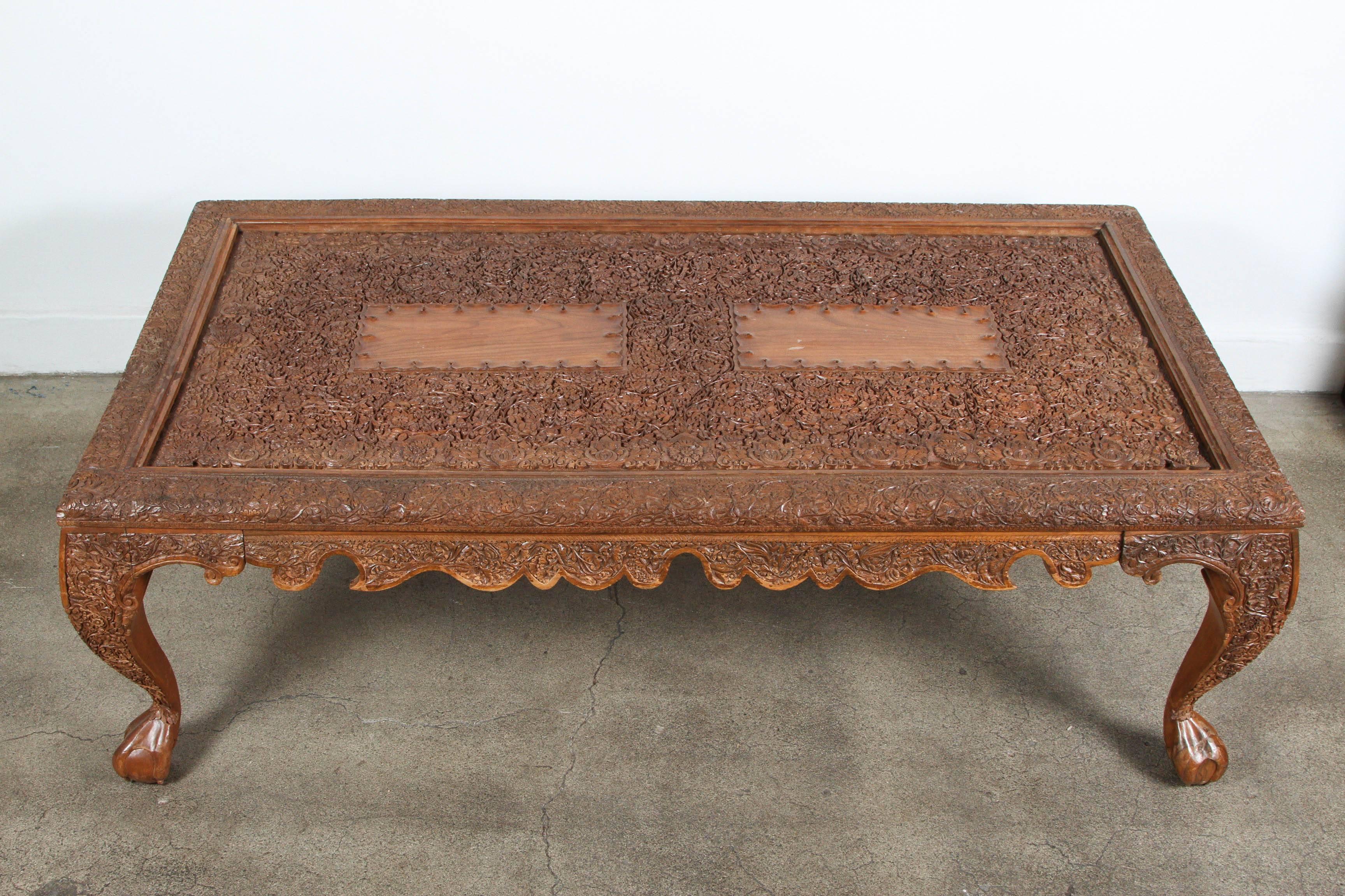 Arts and Crafts Asian Wood Hand Crafted Coffee Table For Sale