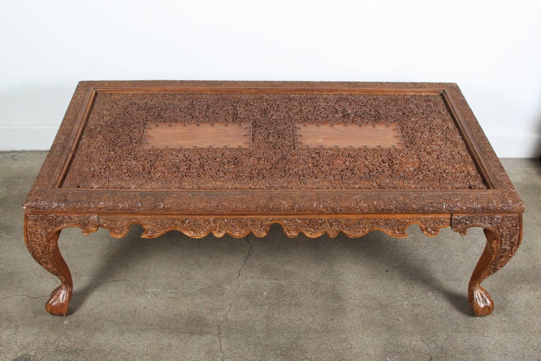 Asian Wood Hand Crafted Coffee Table In Good Condition For Sale In North Hollywood, CA