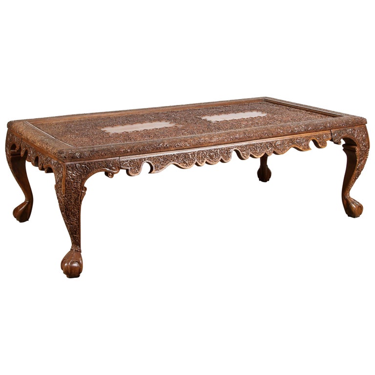 Asian Wood Hand Crafted Coffee Table For Sale
