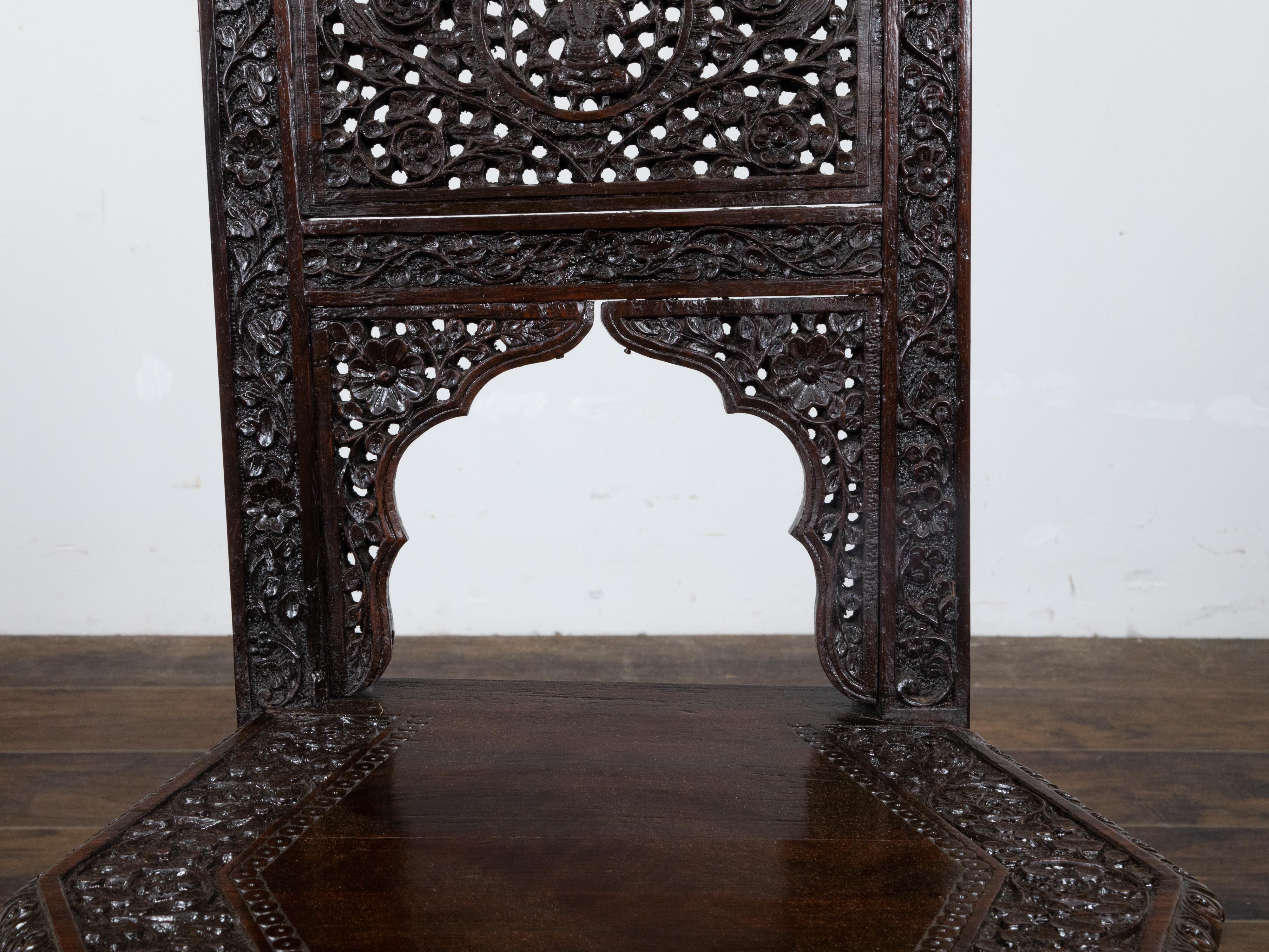 Anglo Indian Hand Carved Side Chair with Richly Carved Floral Motifs, circa 1900 For Sale 3