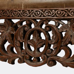 Anglo Indian Handcarved Padouk Wood Low Bench