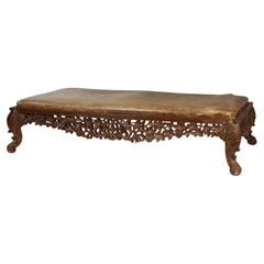 Anglo Indian Handcarved Padouk Wood Low Bench