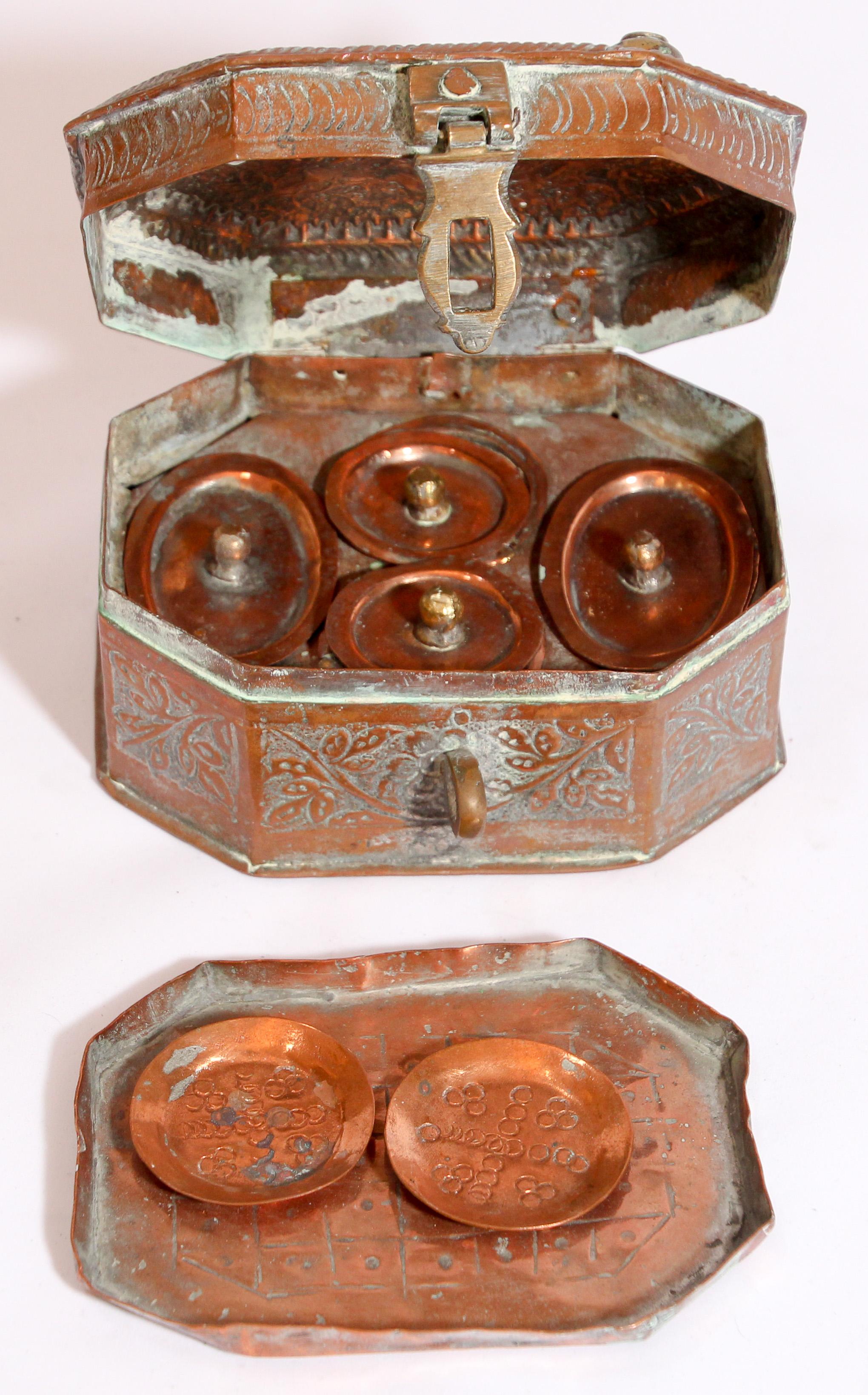 Indian Handcrafted Antique Tinned Copper Metal Betel Box, India For Sale