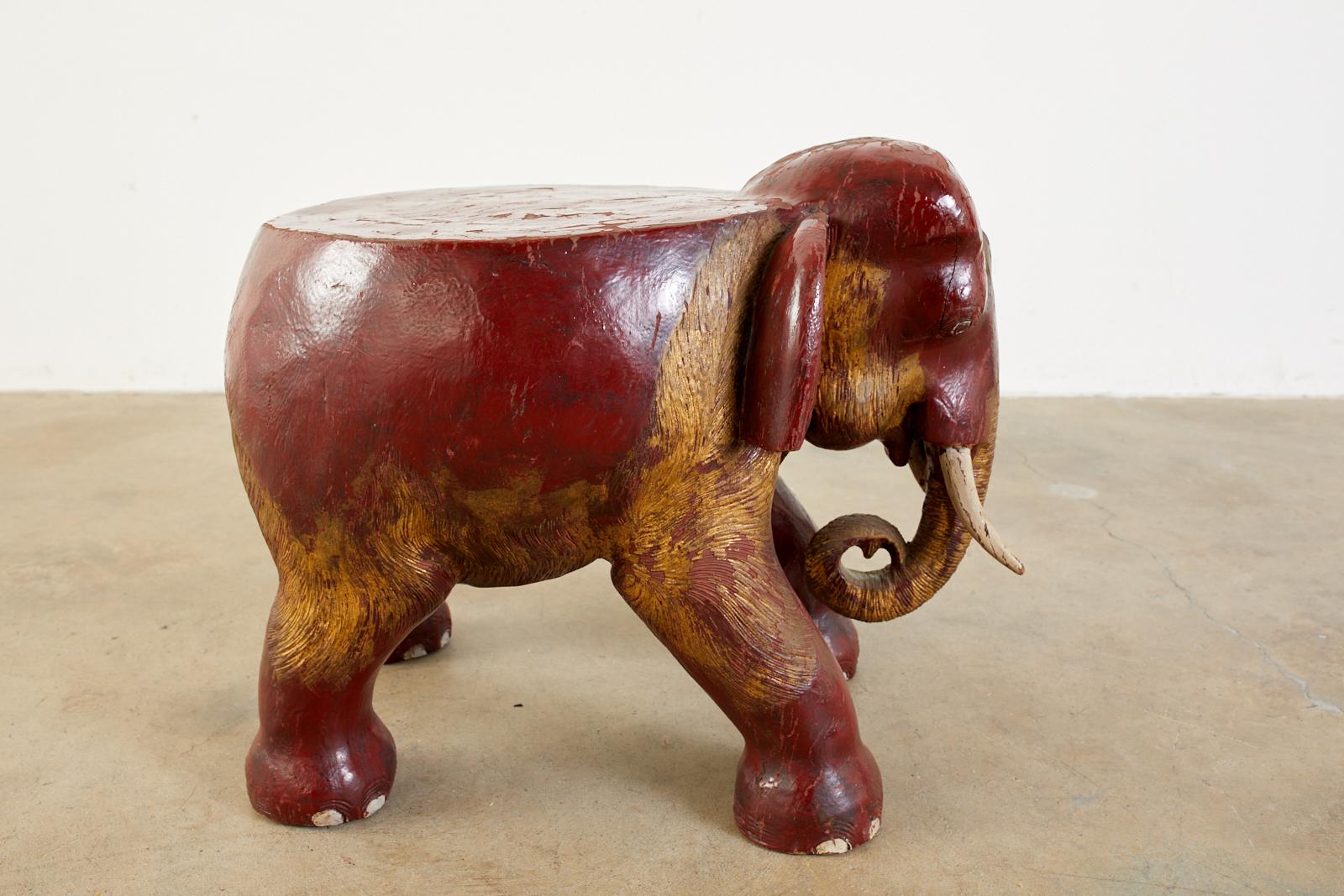 Anglo-Indian Hardwood Carved Elephant Stool In Distressed Condition In Rio Vista, CA