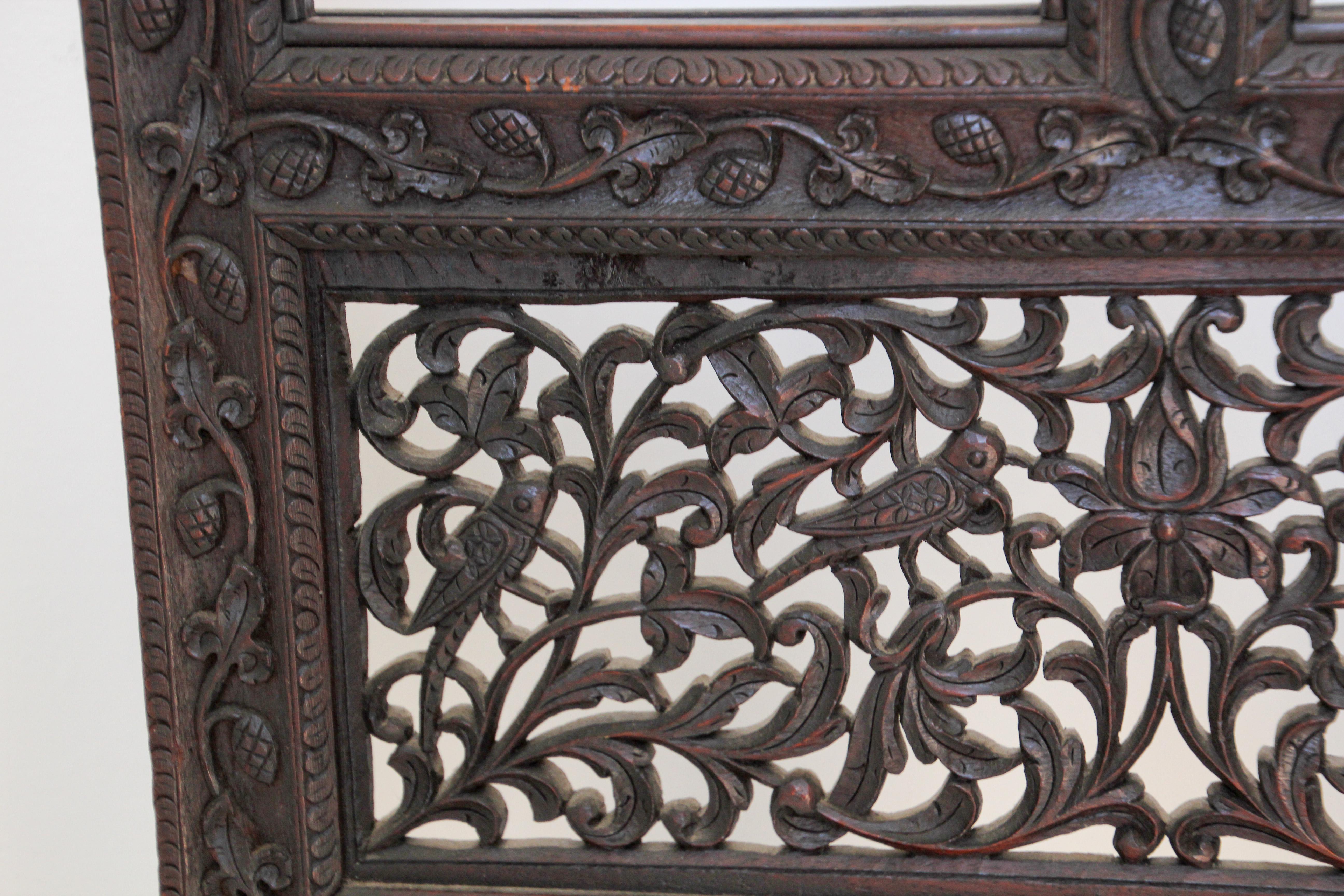 19th Century Anglo-Indian Mughal Hardwood Three-Panel Screen For Sale