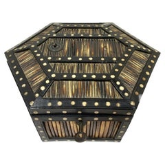 Anglo Indian Hexagonal Porcupine Quill & Bone Inlaid Box For Restoration