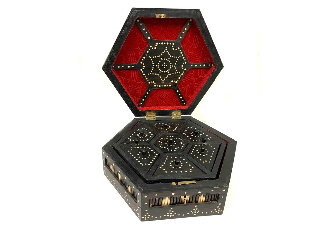 Metal Anglo-Indian Hexagonal Porcupine Quill Box