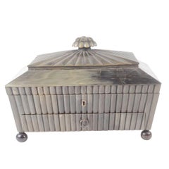 Anglo-Indian Horn Veneered Sewing Box from Vizagapatam w/Fitted Interior/Drawer