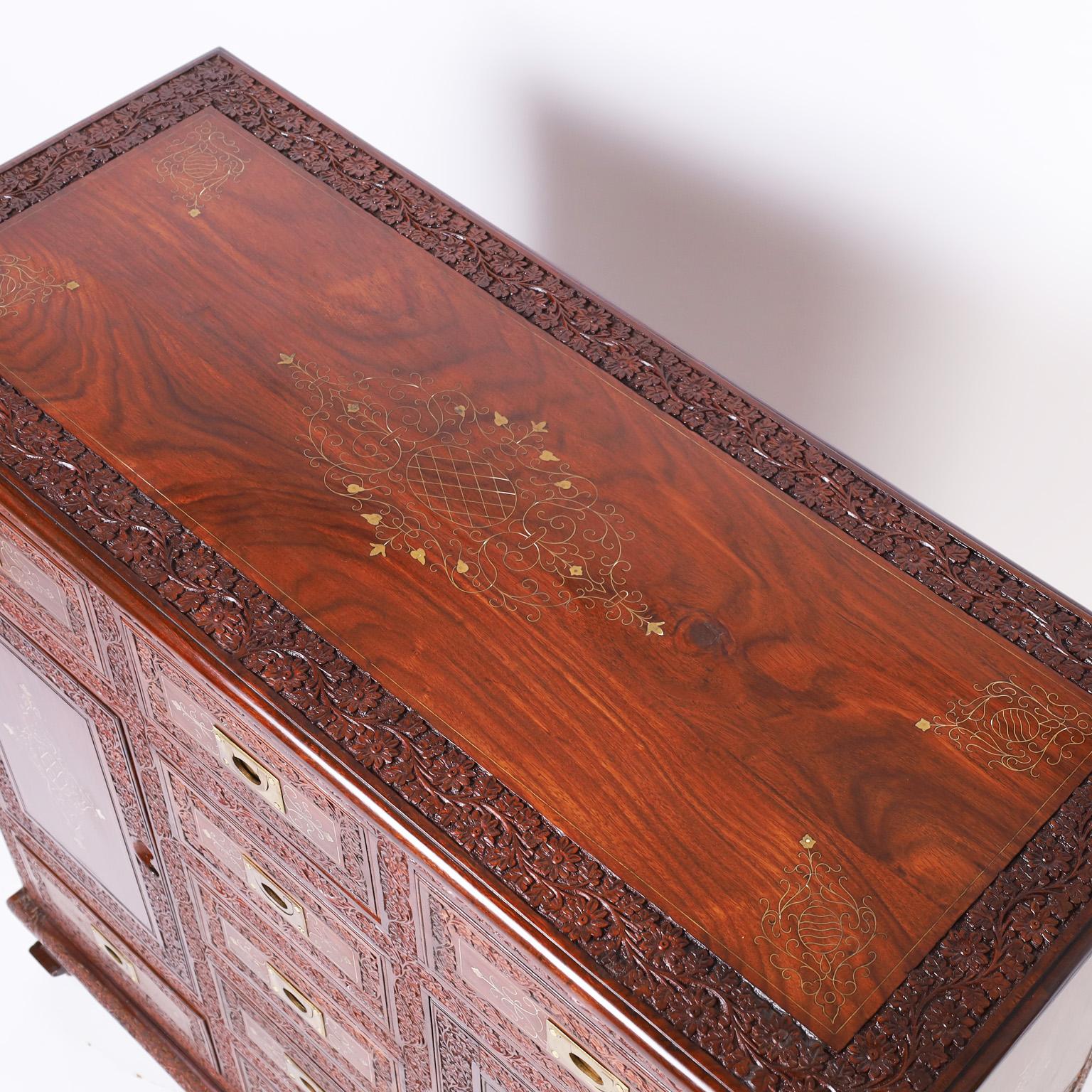 Inlay Anglo Indian Inlaid and Carved Rosewood Chest